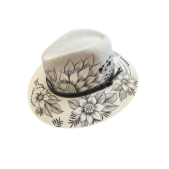 MEXICAN Artisanal Hat Hand Painted Fedora Floral Sombrero Panama Bohemian Large - Picture 9 of 9